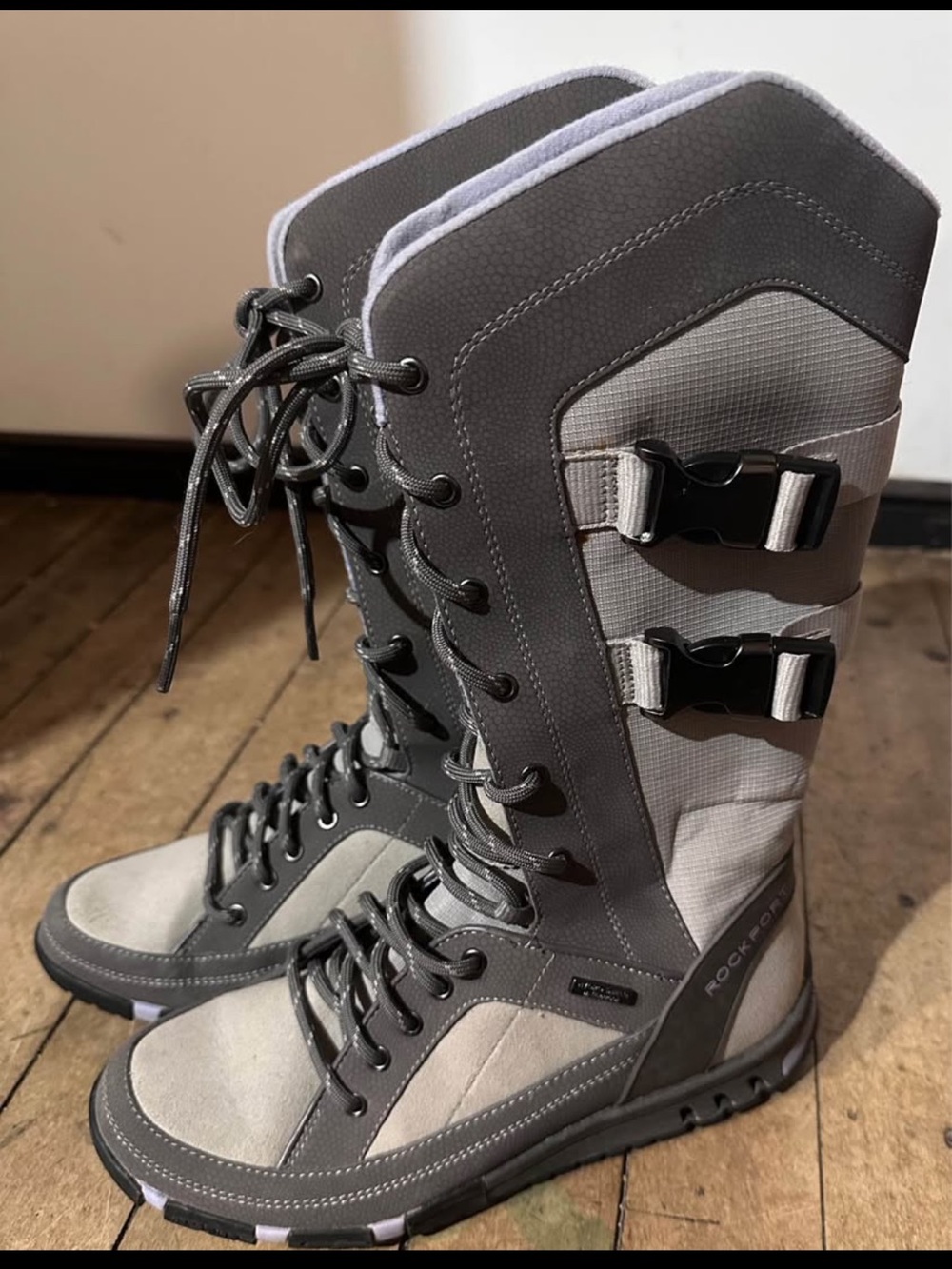 Rockport Women's Gray Lace-Up Tall Boots with Buckle Straps